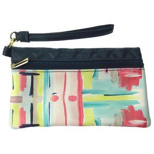 Brownlow Navy Blue Watercolor Print Wristlet Bella Caroline Blocks RFID Zippered